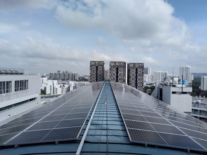 Solar PV panels installed on the roof of NUS Faculty of Engineering’s Block E2. Credit: NUS