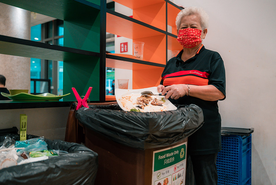 Food waste from NUS dining establishments are deposited into dedicated bins and sent to the Ulu Pandan co-digestion facility for recycling under an initiative by NEA.