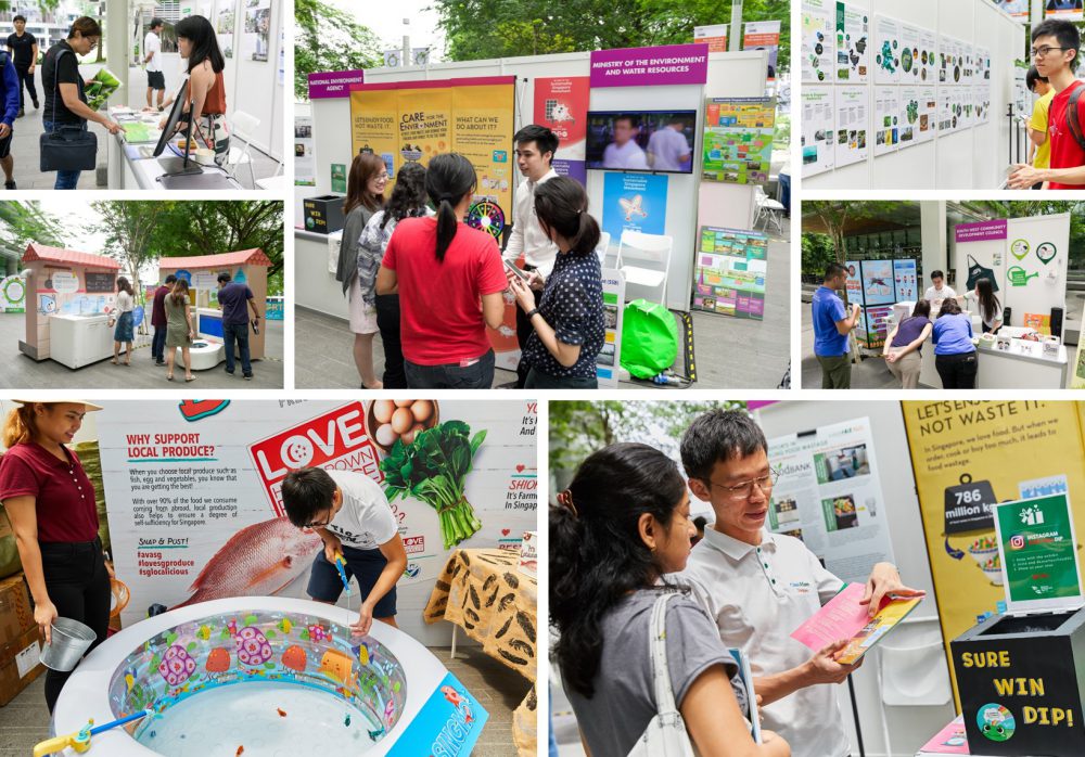 <div>Partnership in Sustainability: Government partners at the Showcase engaging with the NUS community (clockwise from top left) – Building & Construction Authority; Ministry of the</div><div>Environment and Water Resources; National Parks Board; South West CDC; National Environment Agency; Agri-Food & Veterinary Authority of Singapore; PUB, Singapore’s National</div><div>Water Agency</div>
