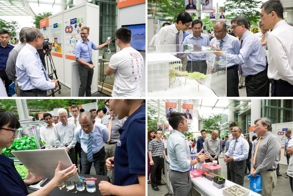 <div>Sustainability in Research & Education: Minister Masagos visiting the various Research & Education booths (clockwise from left) – NUS-PUB Project on Smart Shower Metering, School of</div><div>Design & Environment, NUS Environmental Research Institute, and Faculty of Science. Other booths in the Research & Education zone include: Solar Energy Research Institute of</div><div>Singapore, Advanced Redox Flow Battery, Virtual NUS, SynCTI, Tropical Marine Science Institute, Faculty of Engineering, and Lee Kuan Yew School of Public Policy.</div>