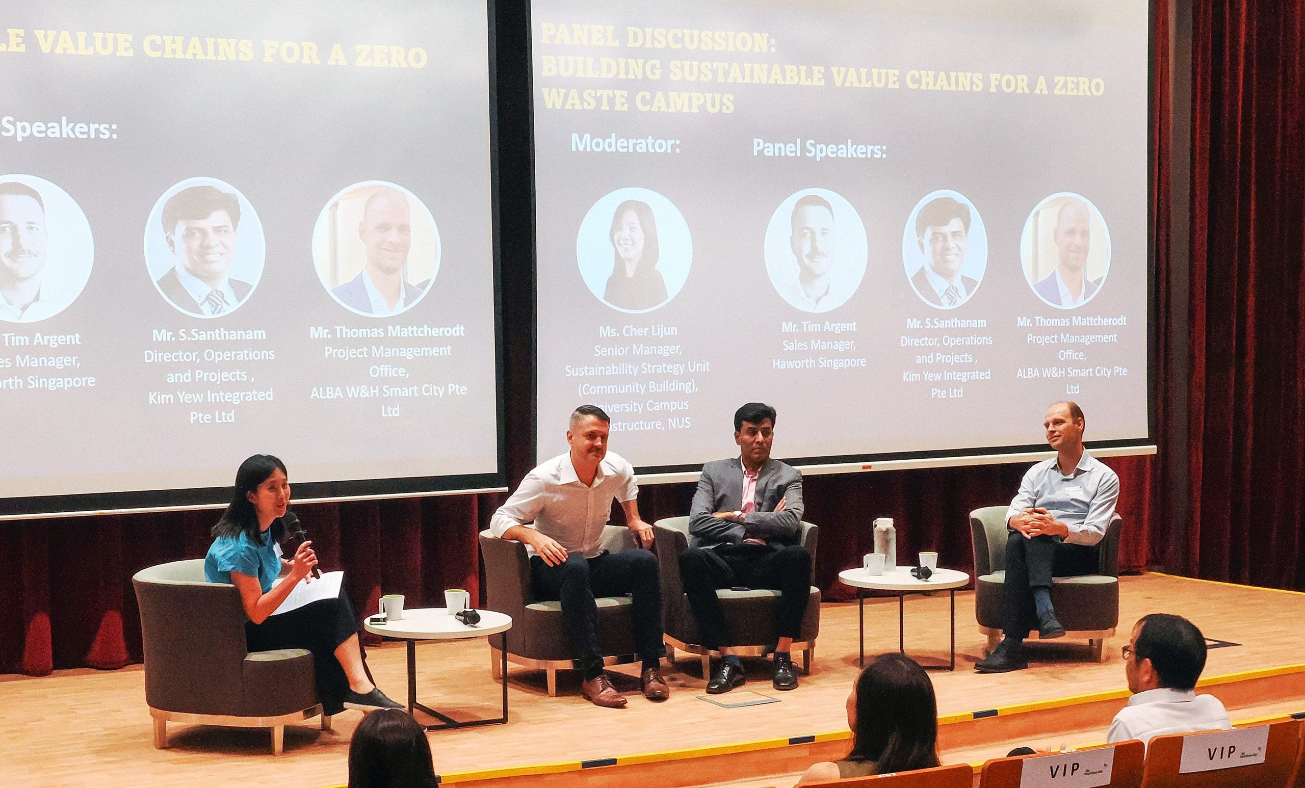 Panellists at the Building Sustainable Value Chains for a Zero Waste Campus panel taking questions from the audience.