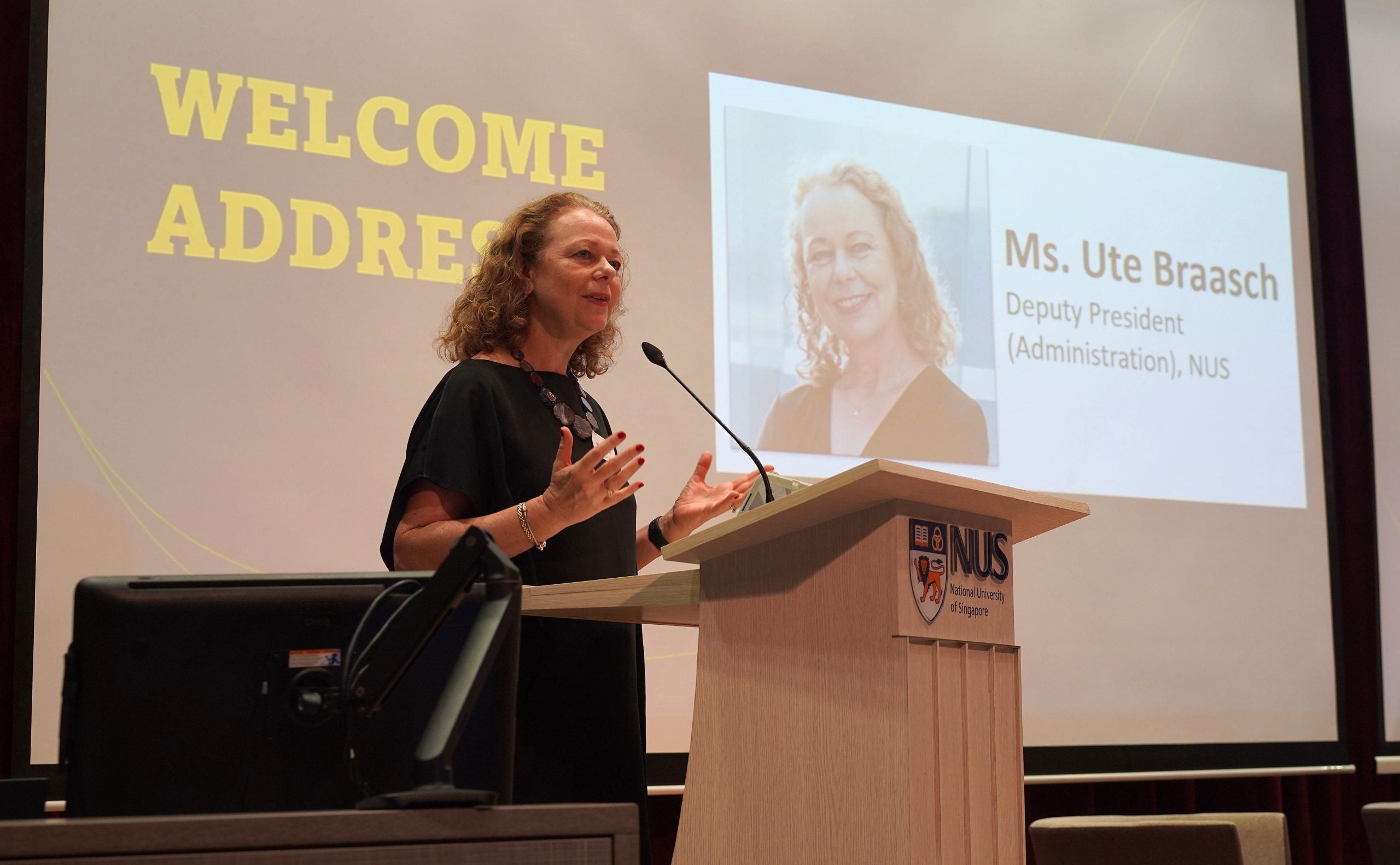 NUS Deputy President (Administration) Ute Braasch said in her welcome address that universities can create real-world impact when they use their purchasing power to influence supply chains, industries and society. 